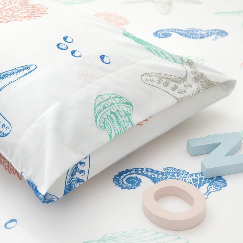 JSD مجموعة ملاءات أطفال بموضوع الشاطئ من JSD توين، 3 قطع نجمة البحر قنديل البحر ساحلي صيفي ملاءات سرير ميكروفايبر بجيب عميق - Image 5